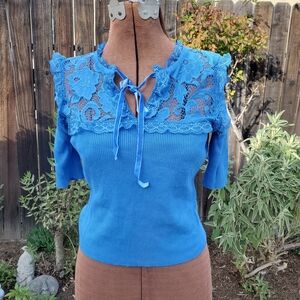 Kitten D'Amour Blue Lace Women's Blouse